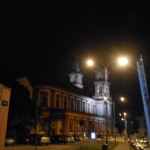 Kostel v Centru noční Ostravy, takový typický obrázek, když se jde z akce.